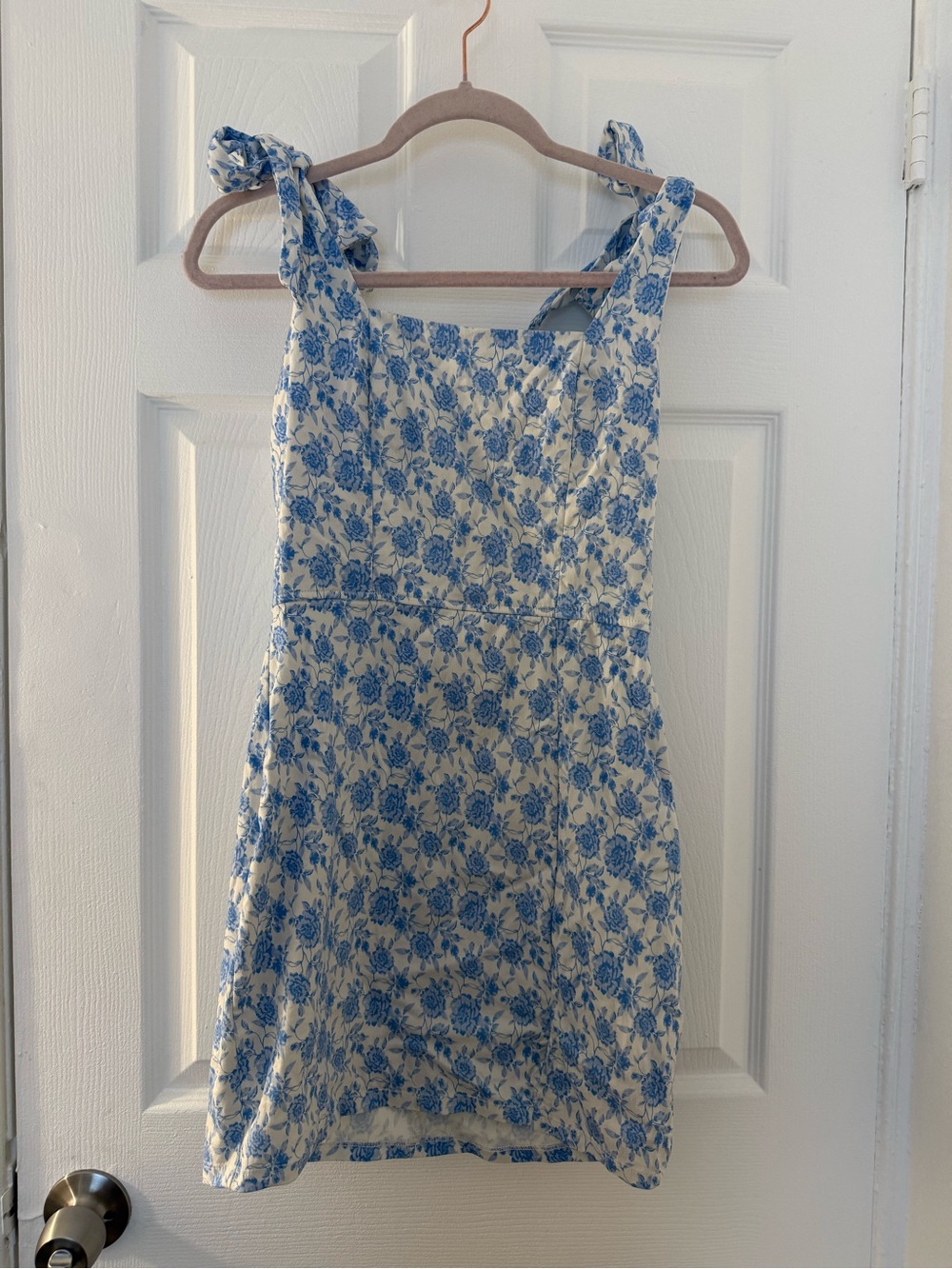 Trixxi Blue and White Floral Tie-Shoulder Mini Dress - Picture 3 of 7